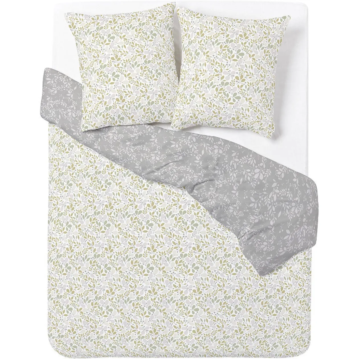 Parure de lit 2 personnes 240x220cm polycoton motif floral rose et gris
