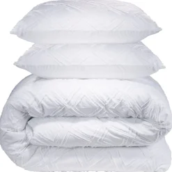Parure de lit 2 personnes 260x240cm Queen Size uni tufté (2 modèles beige ou blanc) < Gifi Discount
