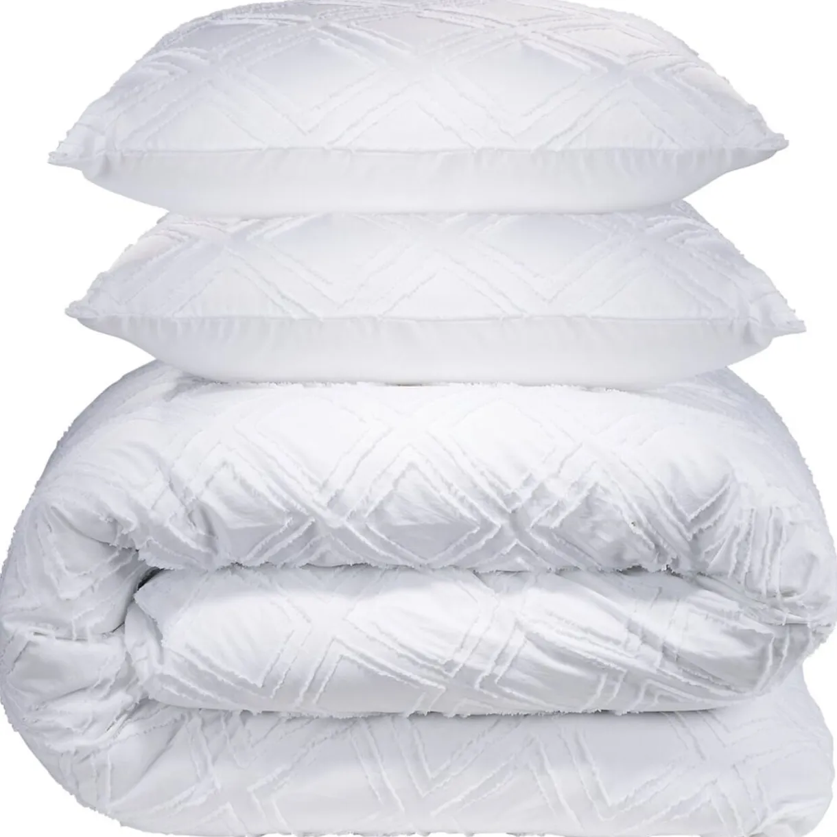 Parure de lit 2 personnes 260x240cm Queen Size uni tufté (2 modèles beige ou blanc) < Gifi Discount