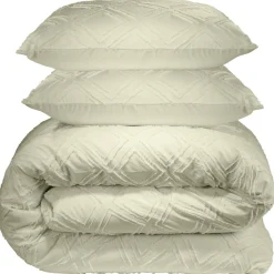 Parure de lit 2 personnes 260x240cm Queen Size uni tufté (2 modèles beige ou blanc) < Gifi Discount