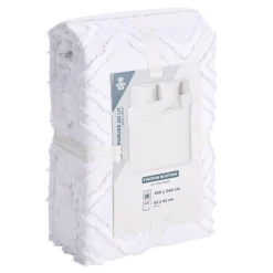 Parure de lit 2 personnes 260x240cm Queen Size uni tufté (2 modèles beige ou blanc) < Gifi Discount