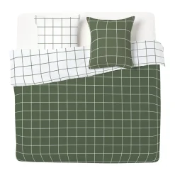 Parure de lit 2 personnes 240x260cm quadrillage vert et blanc < Gifi New