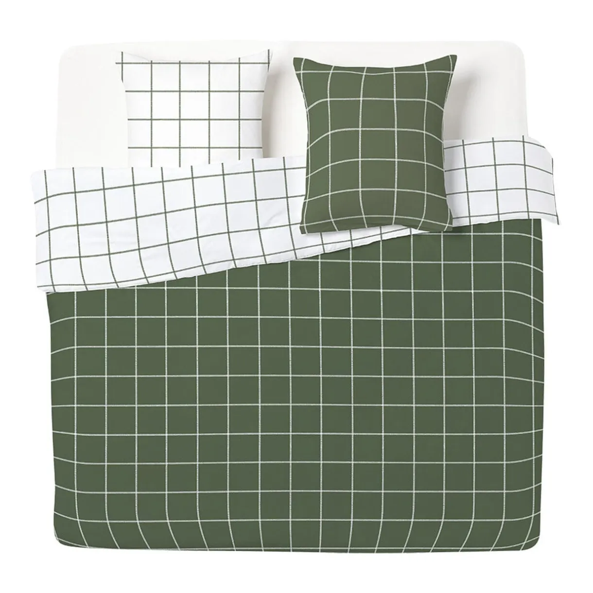 Parure de lit 2 personnes 240x260cm quadrillage vert et blanc < Gifi New