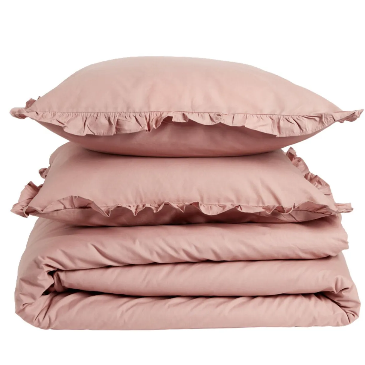 Parure de lit 2 personnes 220x240cm rose uni avec volants < Gifi Online