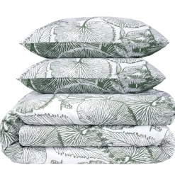 Parure de lit 2 personnes 240x220cm réversible motif végétal vert