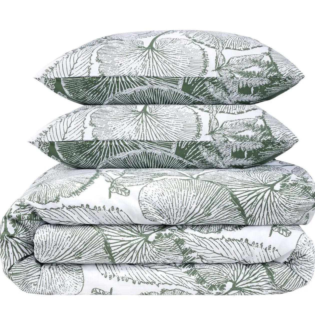 Parure de lit 2 personnes 240x220cm réversible motif végétal vert
