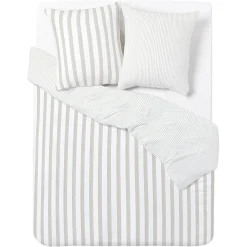 Parure de lit 2 personnes 240x220cm réversible rayure blanc et beige