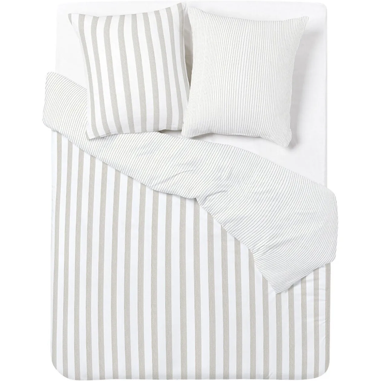 Parure de lit 2 personnes 240x220cm réversible rayure blanc et beige