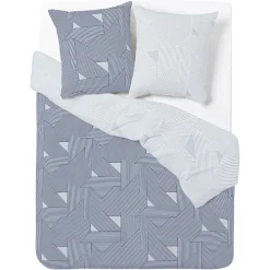 Parure de lit 2 personnes 200x200cm réversible courbe géométrique bleu et gris < Gifi Clearance