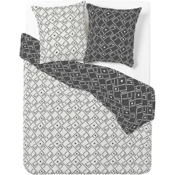 Parure de lit 2 personnes 240x220cm réversible motif aztèque noir et blanc