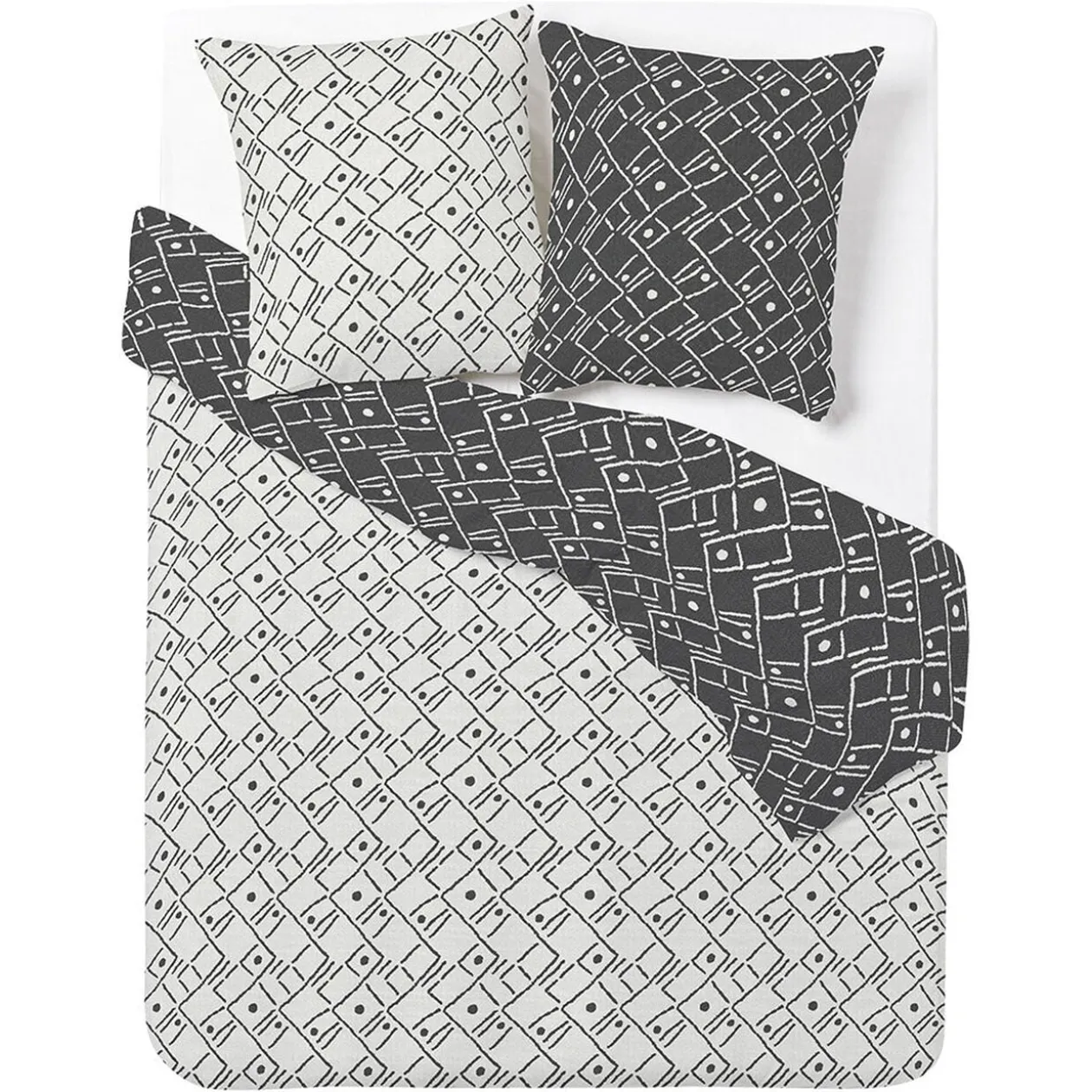 Parure de lit 2 personnes 240x220cm réversible motif aztèque noir et blanc