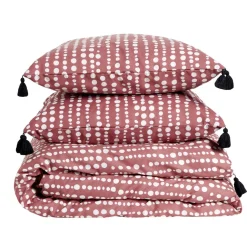 Parure de lit 2 personnes 220x240cm réversible motifs et pompons