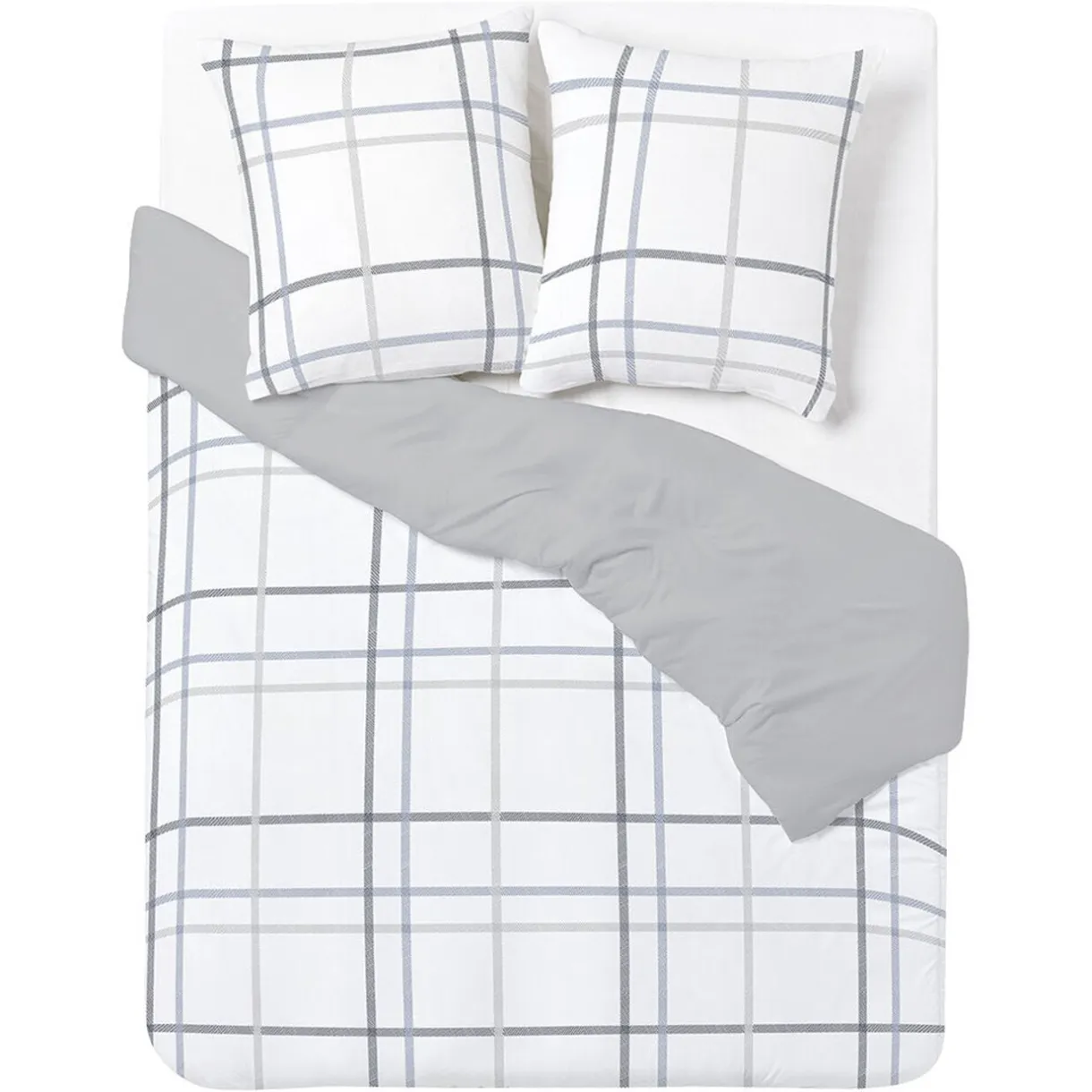 Parure de lit 2 personnes 240x220cm réversible quadrillage gris et blanc < Gifi Sale