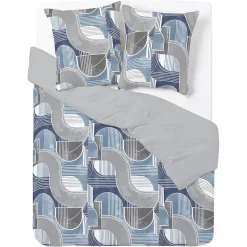 Parure de lit 2 personnes 240x220cm réversible courbe géométrique bleu et gris < Gifi Online
