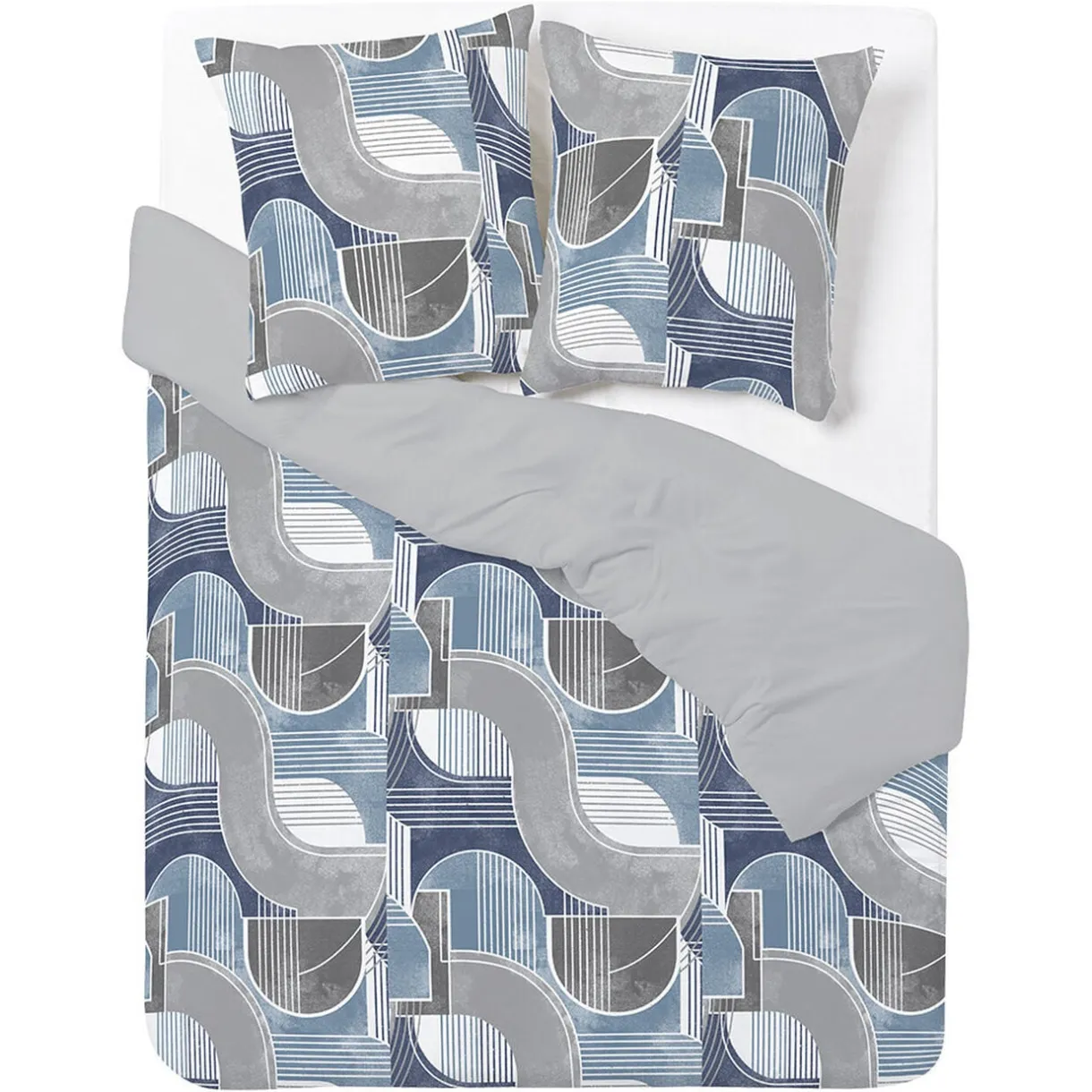 Parure de lit 2 personnes 240x220cm réversible courbe géométrique bleu et gris < Gifi Online