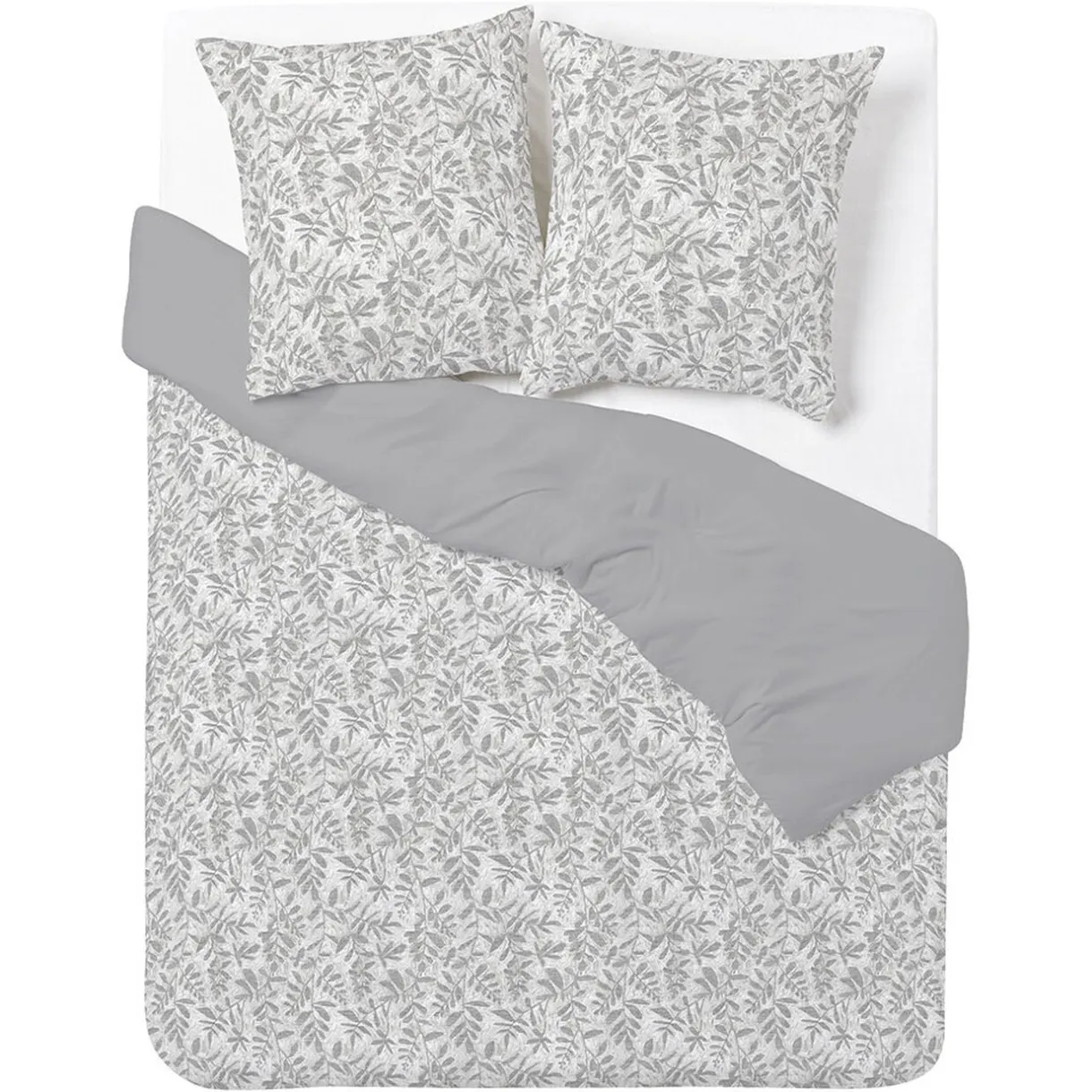 Parure de lit 2 personnes 240x220cm réversible motif feuillage gris < Gifi Clearance
