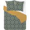 Parure de lit 2 personnes 240x220cm réversible motif arabesque orange et bleu