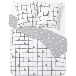 Parure de lit 2 personnes 240x220cm réversible quadrillage triangle gris blanc < Gifi Outlet