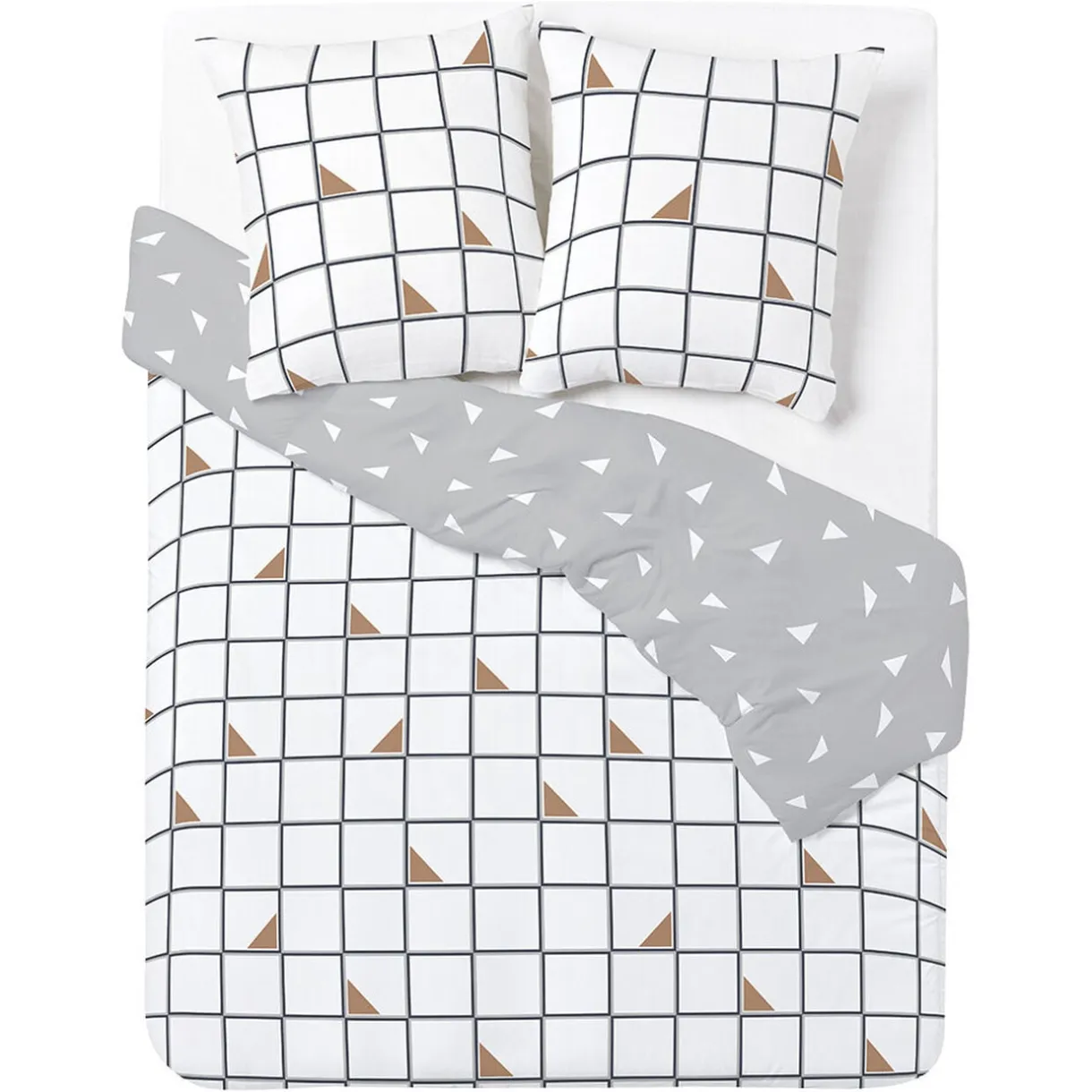 Parure de lit 2 personnes 240x220cm réversible quadrillage triangle gris blanc < Gifi Outlet