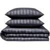 Parure de lit 2 personnes 260x240cm satinée à rayures (2 modèles noir ou blanc)