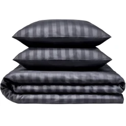 Parure de lit 2 personnes 260x240cm satinée à rayures (2 modèles noir ou blanc)