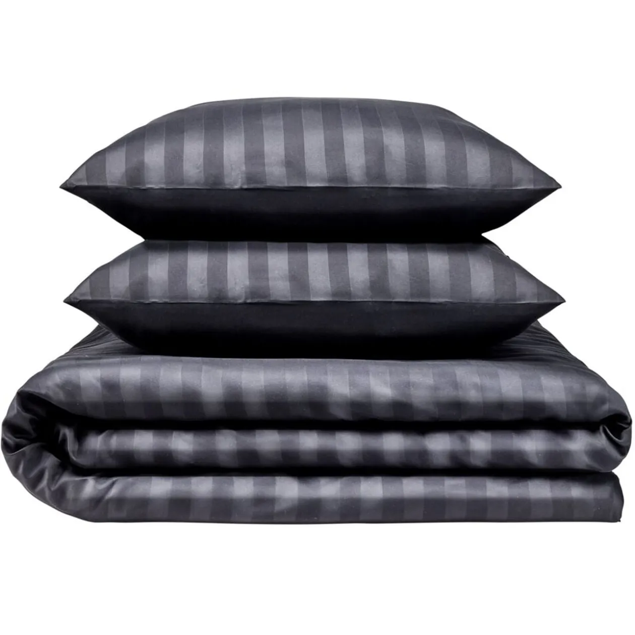 Parure de lit 2 personnes 260x240cm satinée à rayures (2 modèles noir ou blanc)