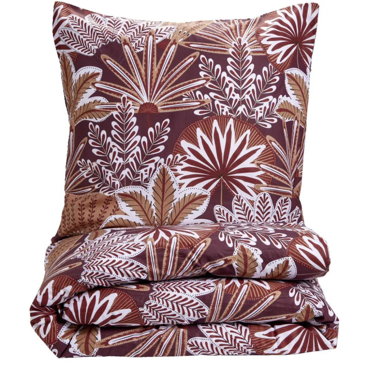 Parure de lit 1 personne 140x200cm coton motif feuillage rouge