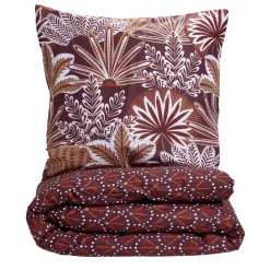 Parure de lit 1 personne 140x200cm coton motif feuillage rouge