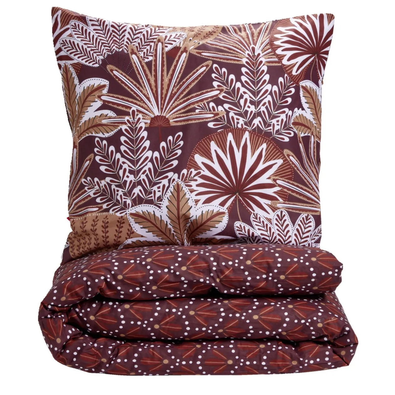 Parure de lit 1 personne 140x200cm coton motif feuillage rouge