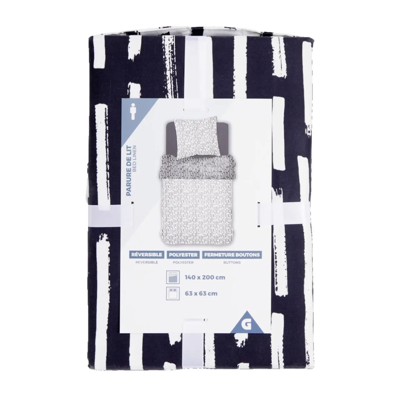 Parure de lit 1 personne 140x200 réversible polyester imprimé noir et blanc