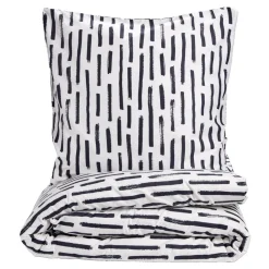 Parure de lit 1 personne 140x200 réversible polyester imprimé noir et blanc