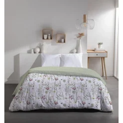 Parure de lit 3 pièces 220x240cm blanc motif floral (2 modèles)