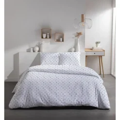 Parure de lit 3 pièces 220x240cm blanc motif floral (2 modèles)