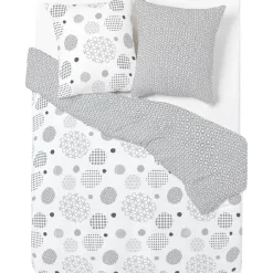 Parure de lit 2 places blanche et taupe motifs plumetis