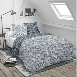 Parure de lit 140x200cm 1 personne coton motif imprimé 3 pièces (6 modèles)