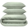 Parure de lit 240x260cm 2 personnes unie gaze de coton vert sauge 3 pièces