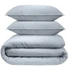 Parure de lit 240x260cm 2 personnes unie gaze de coton bleu clair 3 pièces