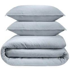 Parure de lit 140x200cm 1 personne uni gaze coton bleu 3 pièces < Gifi Hot