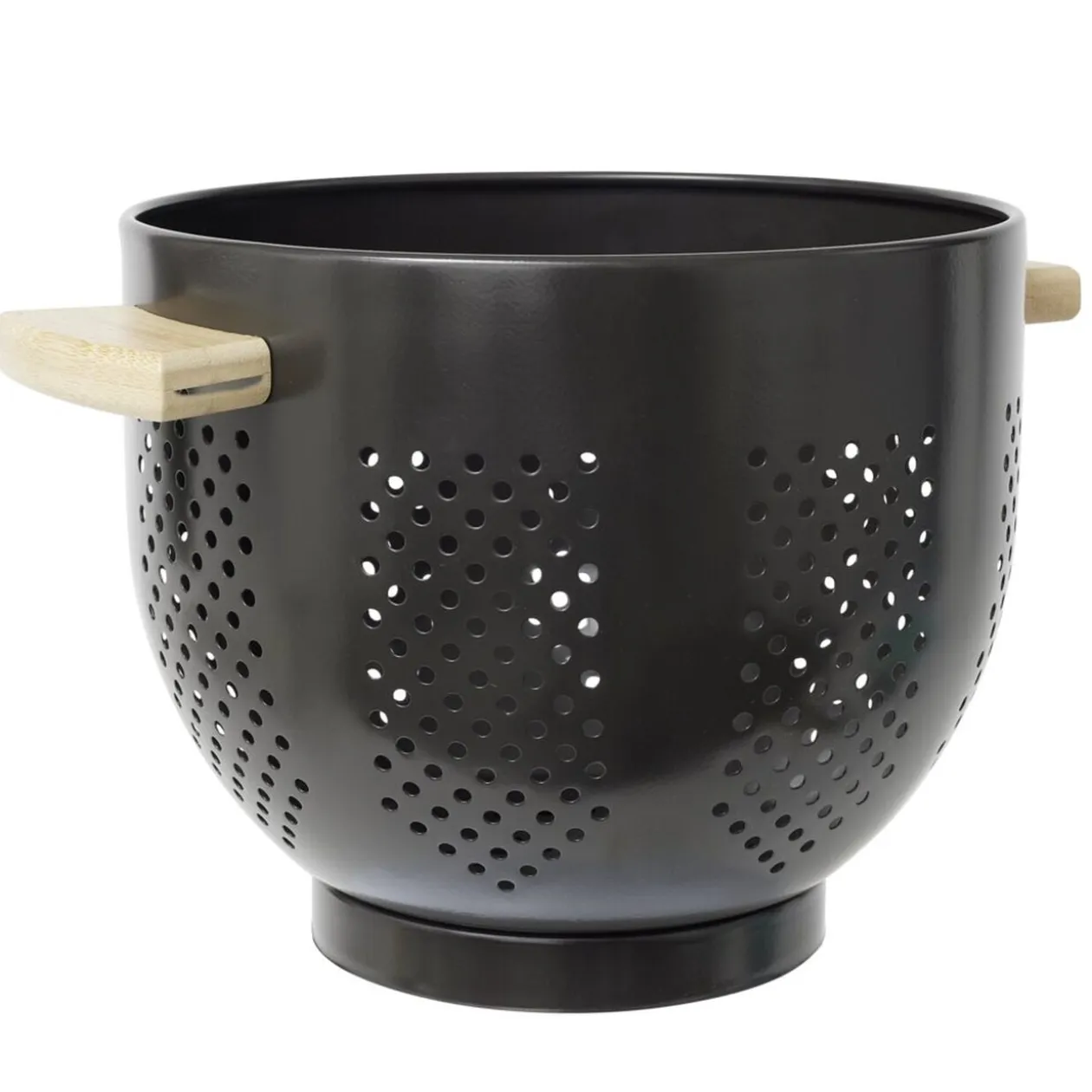 Passoire métal poignées bambou Ø22xH18cm (2 modèles noir ou blanc)