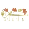 Patère 5 crochets déco feuillage métal doré et orangé L47xH21,5cm