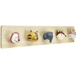 Patère enfant en bois 5 crochets tête animal 55x7xH10cm < Gifi