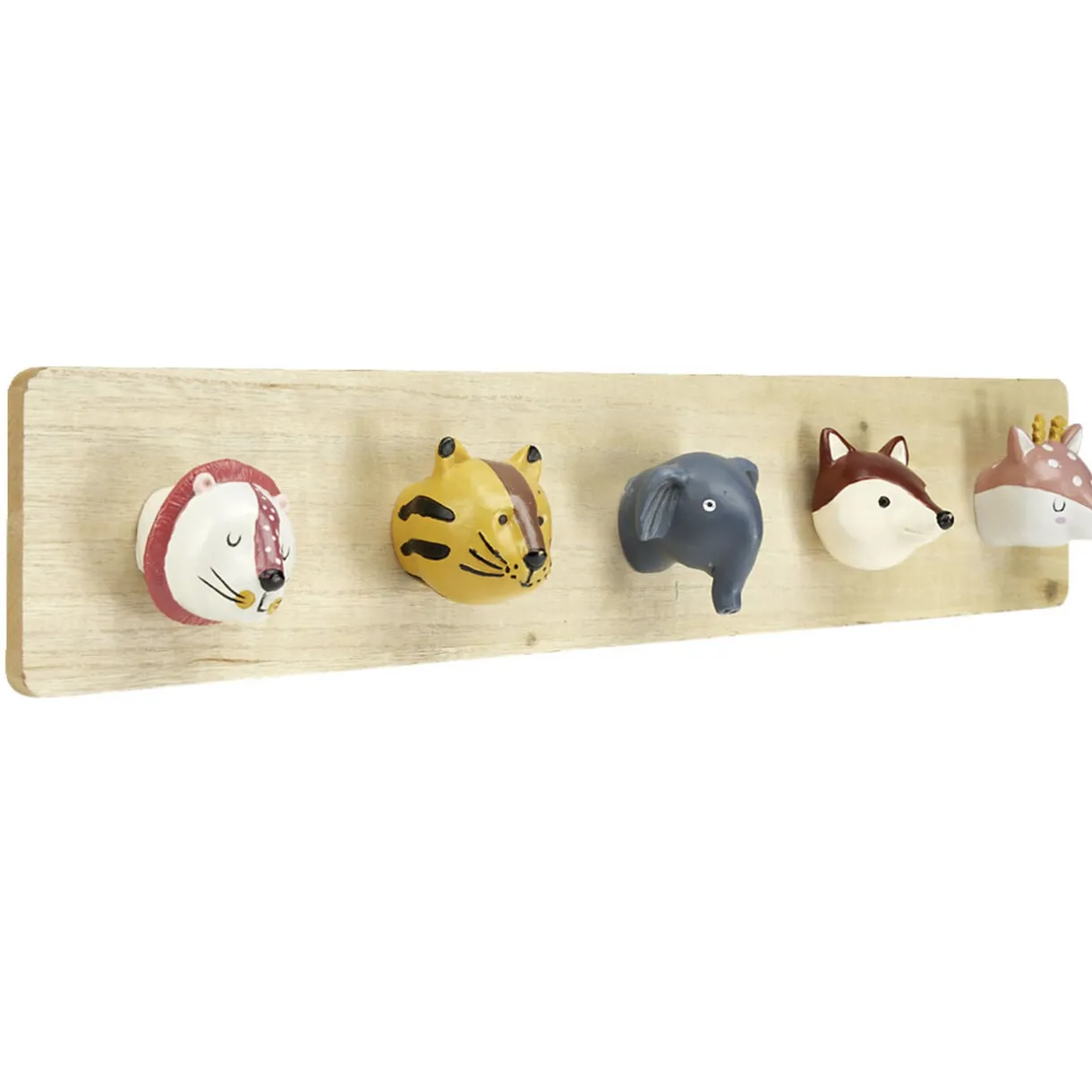Patère enfant en bois 5 crochets tête animal 55x7xH10cm < Gifi
