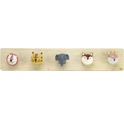 Patère enfant en bois 5 crochets tête animal 55x7xH10cm < Gifi