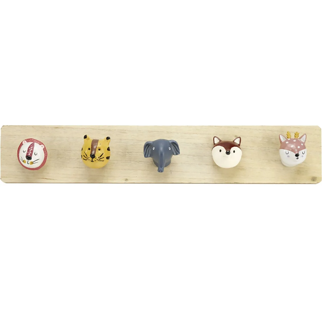 Patère enfant en bois 5 crochets tête animal 55x7xH10cm < Gifi