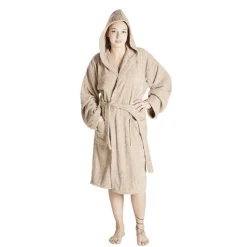 Peignoir éponge à capuche 100% coton marron clair < Gifi