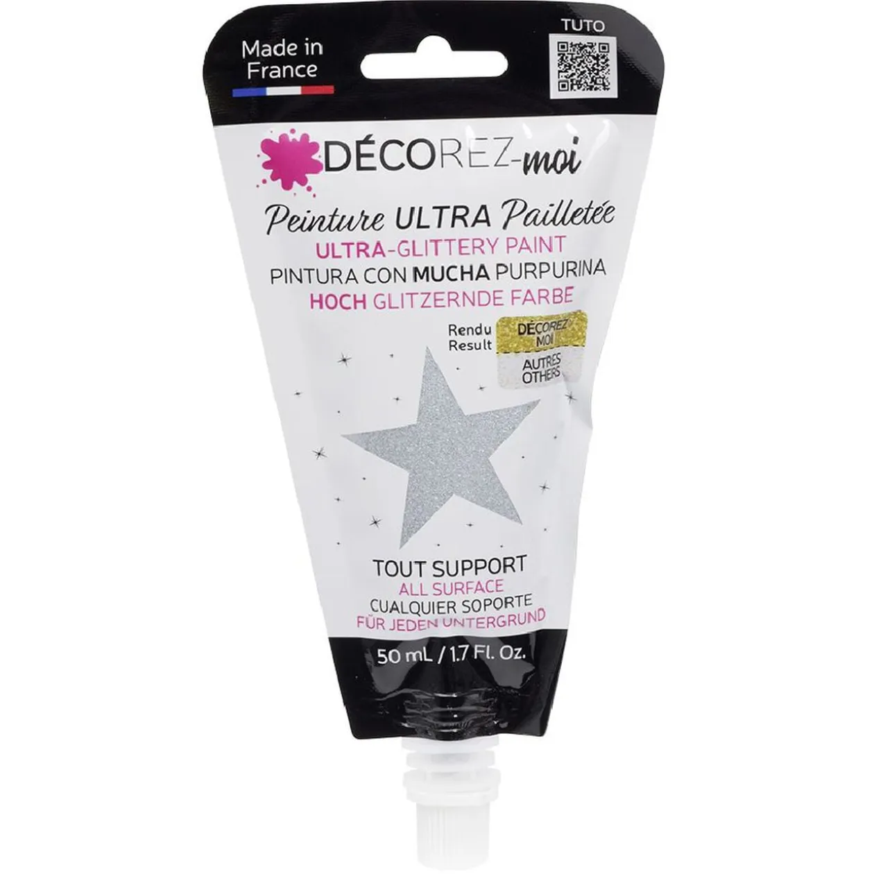 Peinture paillette gris argenté 80ml