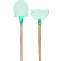 Pelle de plage en plastique menthe verte et manche bois L42cm