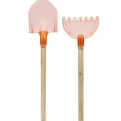Pelle de plage en plastique rouge corail et manche bois L42cm