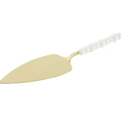 Pelle à tarte inox et plastique doré manche perles L25X6XH3 cm