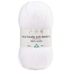 Pelote de fil à tricoter acrylique anti bouloche blanc